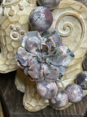 HQ Monet Ocean Jasper 14mm with OJ Flower Carving